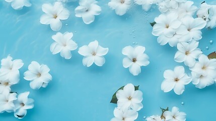 Fototapeta na wymiar Serenity on the Surface: White Florals Adrift on Blue Waters