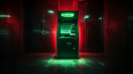 Cash Machine and No available money message on screen.