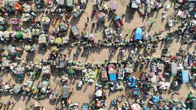 top view of vegetable wholesale market in Mohastan, Bogura, Bangladesh