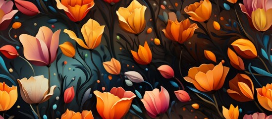 Mixed colorful flowers of Tulips background. Vibrant colors of mixed flowers backdrop