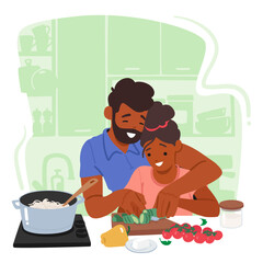 Loving Father Character Patiently Guides His Curious Daughter Through The Art Of Cooking In A Warm Kitchen