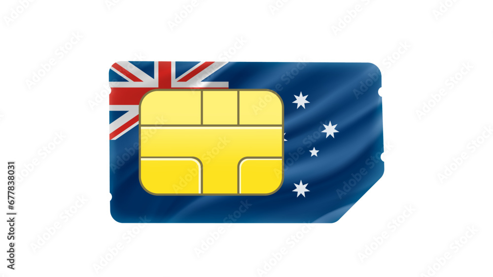 Poster mobile operator sim card with australian flag. 3d vector illustration