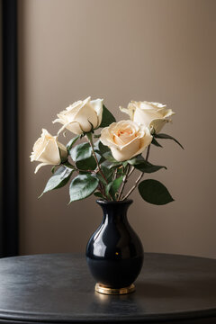 Beautiful flowers, roses. Roses in vase on shelf against white wall. Valentines Day, Easter, Happy Women's Day, Mother's day.