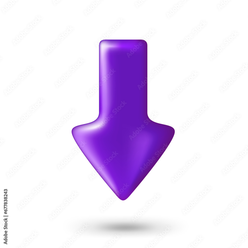 Poster Violet down arrow realistic sign. 3d vector element