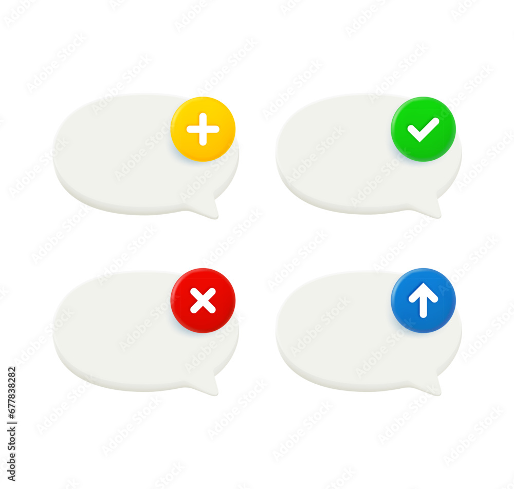 Fototapete speech bubble icon set with different pictograms. 3d vector icons set
