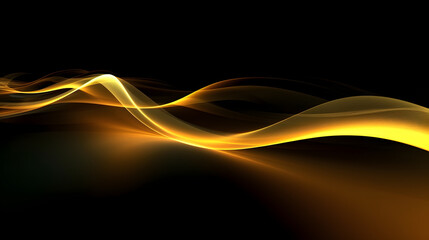 Golden light tails on black background, a yellow light wave on a dark backdrop, glowing golden elegance 