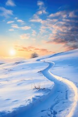 Obraz premium Snowy peaceful winter landscape with clouds over the snow