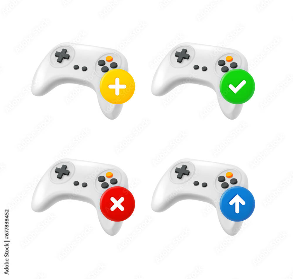 Poster gamepad icon set with different pictograms. 3d vector icons set