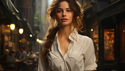 Young woman in city, confident and fashionable generated by AI