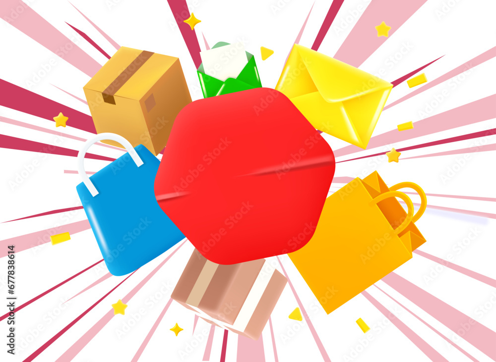 Aufkleber postage delivery concept. 3d vector illustration with copy space