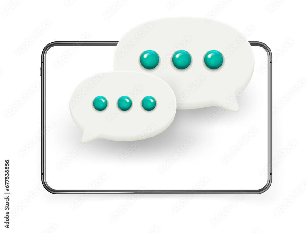 Poster Modern tablet computer with speech bubbles. Web conversation concept. 3d vector banner 