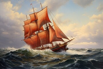 Sailing boat from the 19th century. Generative AI