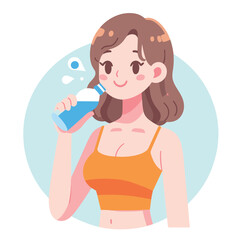 a woman drinking water stay hydrated flat simple vector illustrations on white background