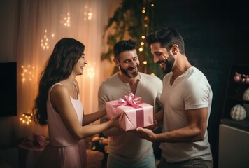 couple of fathers receives a Father's Day gift from their daughter