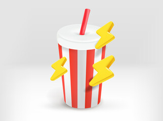 Cold drink with thunderbolts. 3d vector illustration