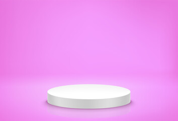 Pink interior with white podium. 3d vector background