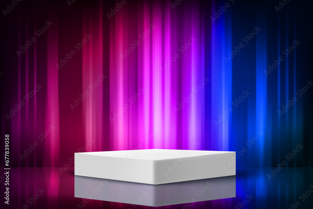 Poster abstract vibrant studio with white podium. design product template. 3d vector mockup