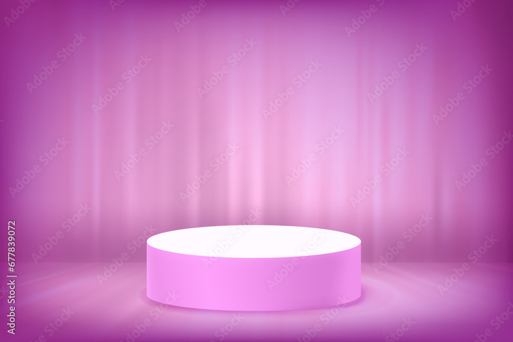 Poster abstract purple studio with podium and copy space. design product template. 3d design vector mockup