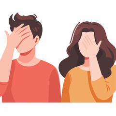 Portrait of a man and woman with facepalm gestures flat simple vector illustrations on white background
