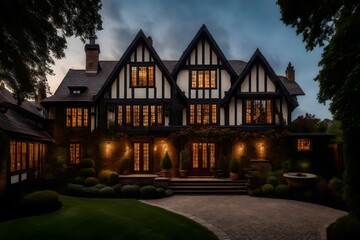 The harmonious blend of historical aesthetics and Tudor design in a house's exterior, with a focus on timeless beauty
