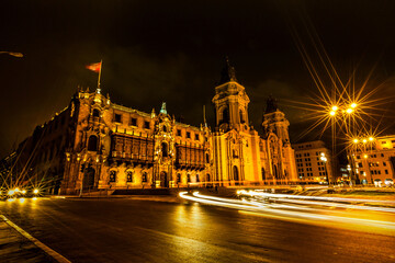 Catedral de Lima, night view. Perú