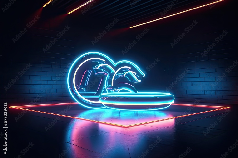 Poster 3d rendering neon blank logo mockup, featuring futuristic design elements with neon lights. coupled 