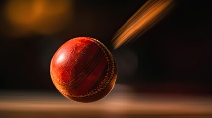 A dynamic image of a cricket ball mid-flight, bowled by a fast bowler, capturing the intensity and speed of the game photography - obrazy, fototapety, plakaty