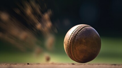 Rapid motion of a cricket ball bowled by a fast bowler mid-flight, this photograph adeptly captures the game's intensity and speed - obrazy, fototapety, plakaty