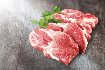 Raw fresh beef steak with herbs