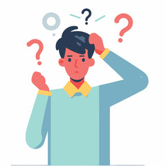 a cute man confused and overwhelmed flat simple vector illustrations on white background