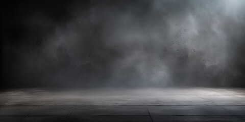 Smoke on dark wood background, black Friday background Dark room or stage with concrete floor background for product placement. Panoramic view of the abstract fog. AI Generative - obrazy, fototapety, plakaty