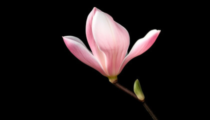 tropical flower, pink petal, black background, elegance in nature generated by AI