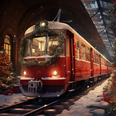 Chrismas concept of red train on station