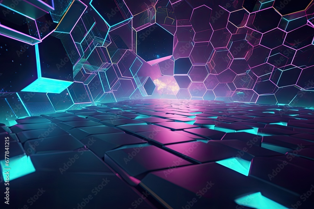 Leinwandbilder futuristic 3d geometric shape background, virtual environment filled with holographic, pulsating geo