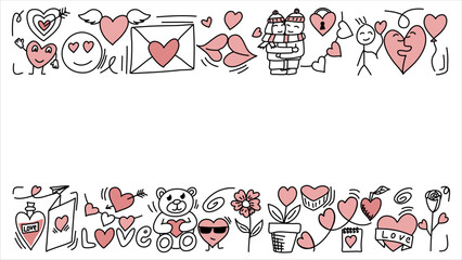 Romantic doodle for Valentines Day with copy space. Vector illustration.