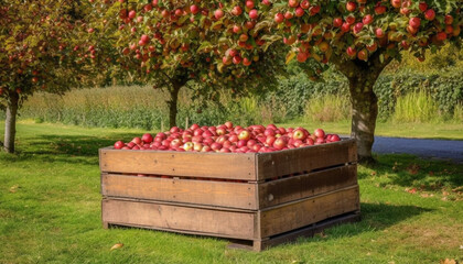 Ripe juicy apples picked from organic apple tree in orchard generated by AI