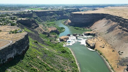Fototapeta na wymiar Drone shot of the Shoshone falls in the Snake river in the Pacific Northwest region, USA