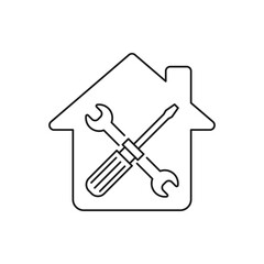 Home repair. House renovation, construction icon line style isolated on white background. Vector illustration