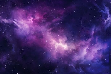 Abstract purple galaxy with spreading nebula and cosmic scene filled with stars. Generative AI - obrazy, fototapety, plakaty