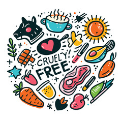 cruelty free food vector illustrations on white background
