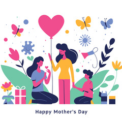 Happy mother day cute illustration a mother admires his kids