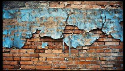 Rusty brick wall with peeling paint, weathered and abandoned generated by AI