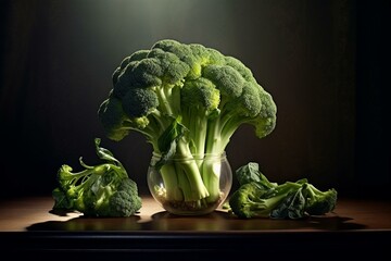 Broccoli with striking lighting. Generative AI