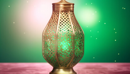 Illuminated antique lantern symbolizes Arab culture spirituality and tradition generated by AI
