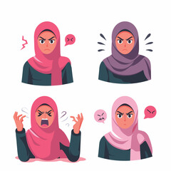 young muslim women wearing hijab in various styles vector illustrations on white background