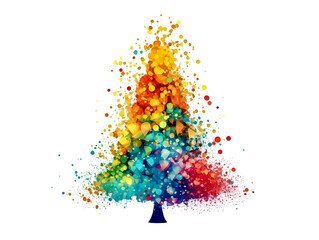 Happy Christmas colorful tree on white background