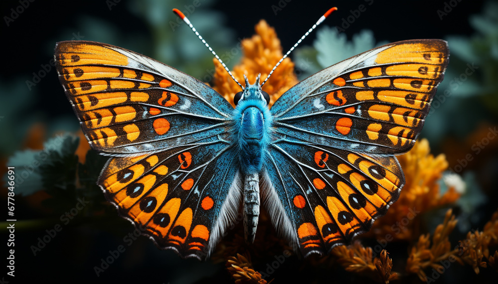 Poster Vibrant colored butterfly showcases beauty in nature generated by AI