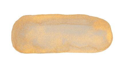 Beige, gold ink metallic watercolor paper grain texture stain blot on white background.