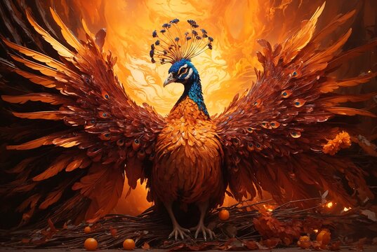 Peacock with feathers in the fire. 3d illustration, peacock, feathers, fire, 3d illustration, digital art, exotic, burning, bird, flames, colorful, nature, fantasy, artistic, vibrant, blaze, flaming