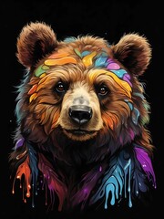 Portrait of a brown bear with multicolored paint splashes, brown bear, portrait, multicolored, paint splashes, animal, wildlife, artistic, creative, colorful, art, abstract, bear, design, unique